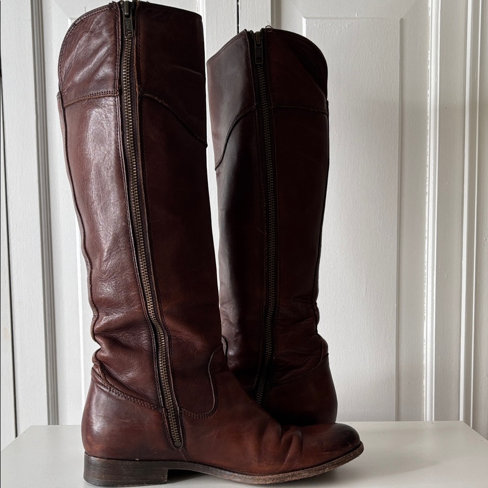 Frye Melissa Button Leather Boots in Cognac with Tan Lining - Picture 6 of 9